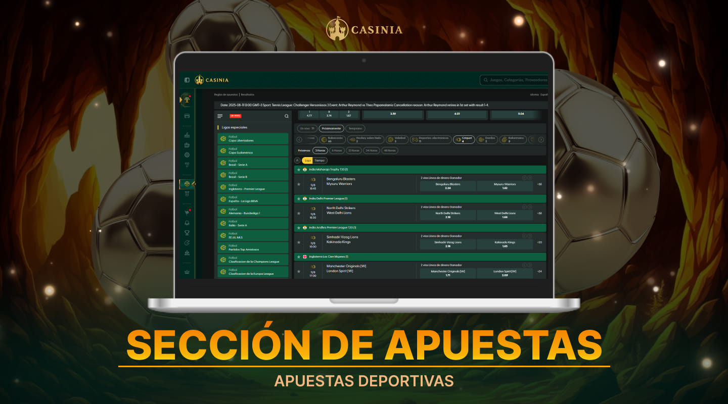 Secci&oacute;n de apuestas deportivas del Casino Casinia, cuotas y apuestas en vivo, todo tipo de deportes en una sola categor&iacute;a