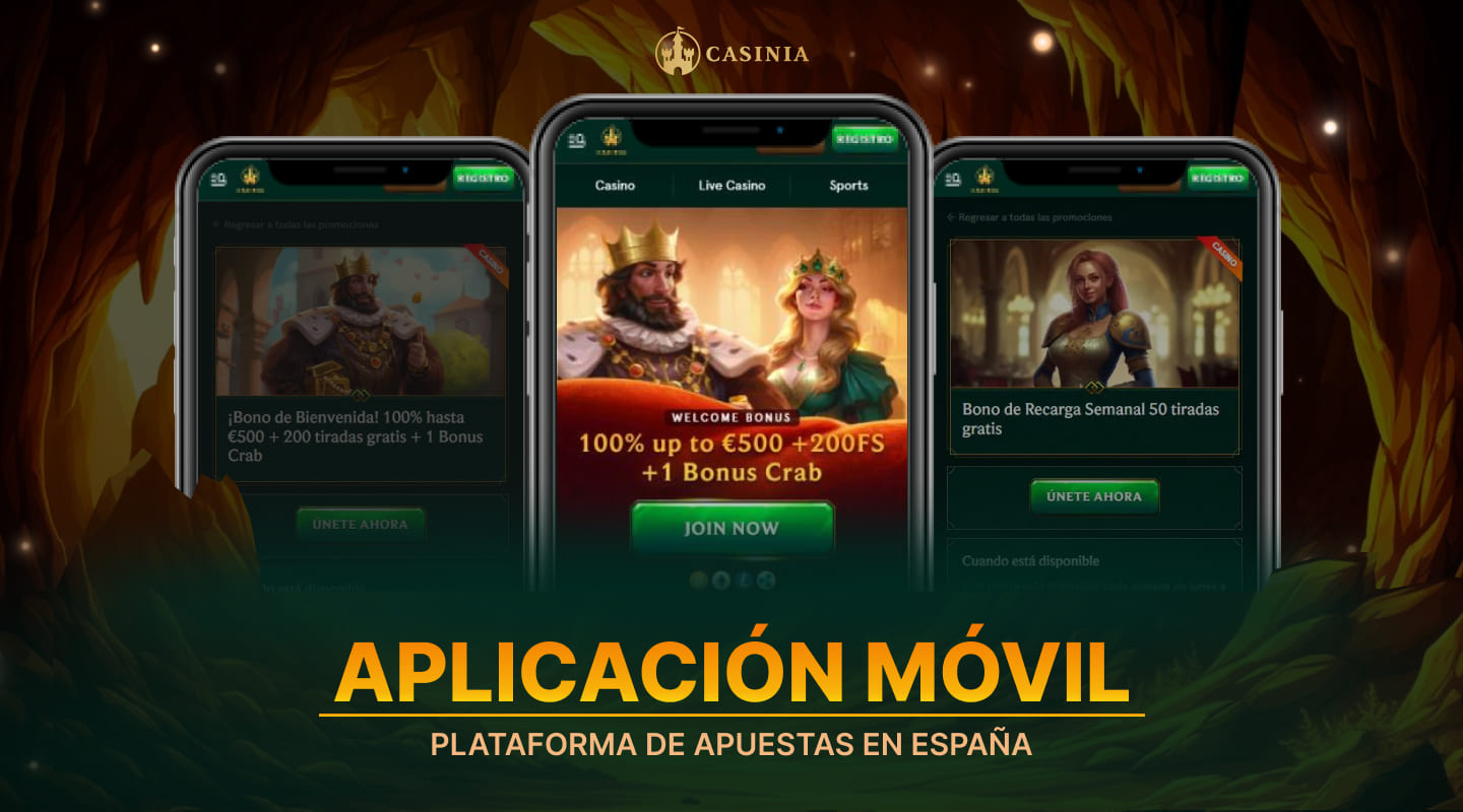Plataforma de aplicaci&oacute;n m&oacute;vil de Casinia Casino para jugar c&oacute;modamente en cualquier momento y en cualquier lugar